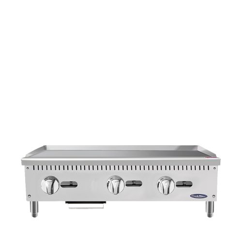 A front view of Cookrite's 36 inch heavy duty manual griddle