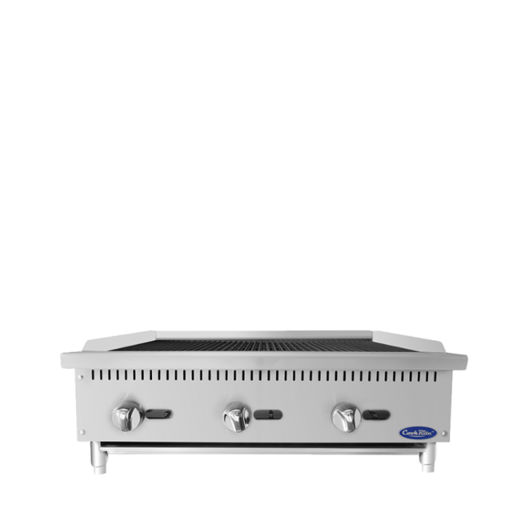 A close front view of Cookrite's 36 inch countertop radiant broiler