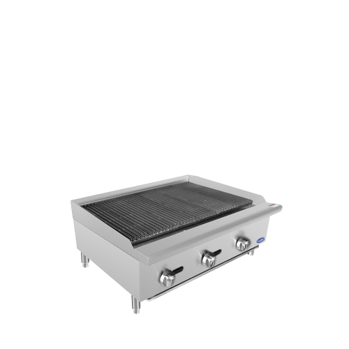A left side view of Cookrite's 36 inch heavy duty countertop radiant broiler