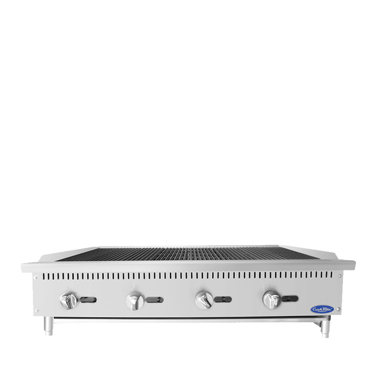 A front view of Cookrite's 48 inch heavy duty countertop radiant broiler