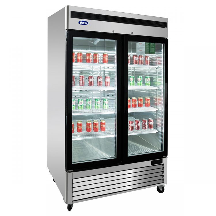 An angled view of Atosa's MCF8703ES Two (2) Glass Door Reach-in Freezer