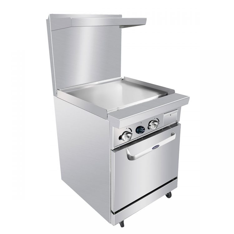 An angled view of CookRite's Gas Range with Griddle Tops