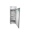 A front view of Atosa's upright freezer top mount with the door open