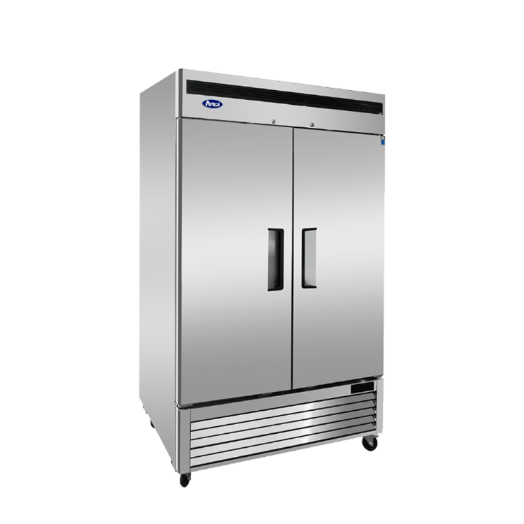 A left side view of Atosa's bottom mount freezer with two doors