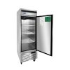 An angled view of Atosa's Bottom Mount One (1) Door Reach-in Refrigerator with the doors open