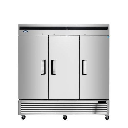 A front view of Atosa's Bottom Mount Three (3) Door Reach-in Refrigerator
