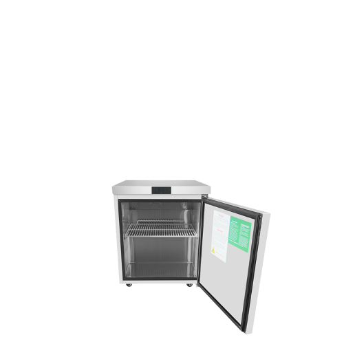A front view of 27" Undercounter Refrigerator with the door open