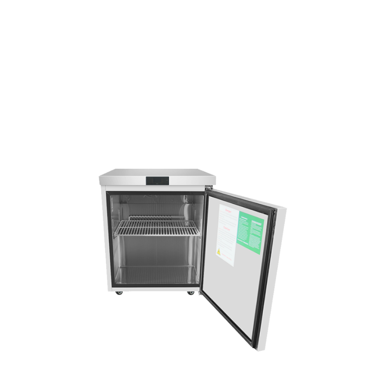 A front view of Atosa's 27" Undercounter Freezer with the door open