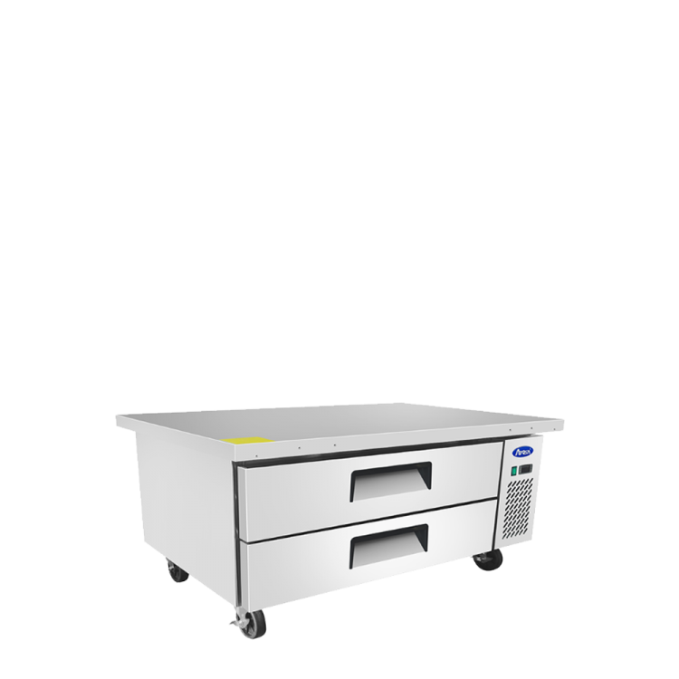 An angled view of Atosa's 60" Refrigerated Chef Base, Extended Top