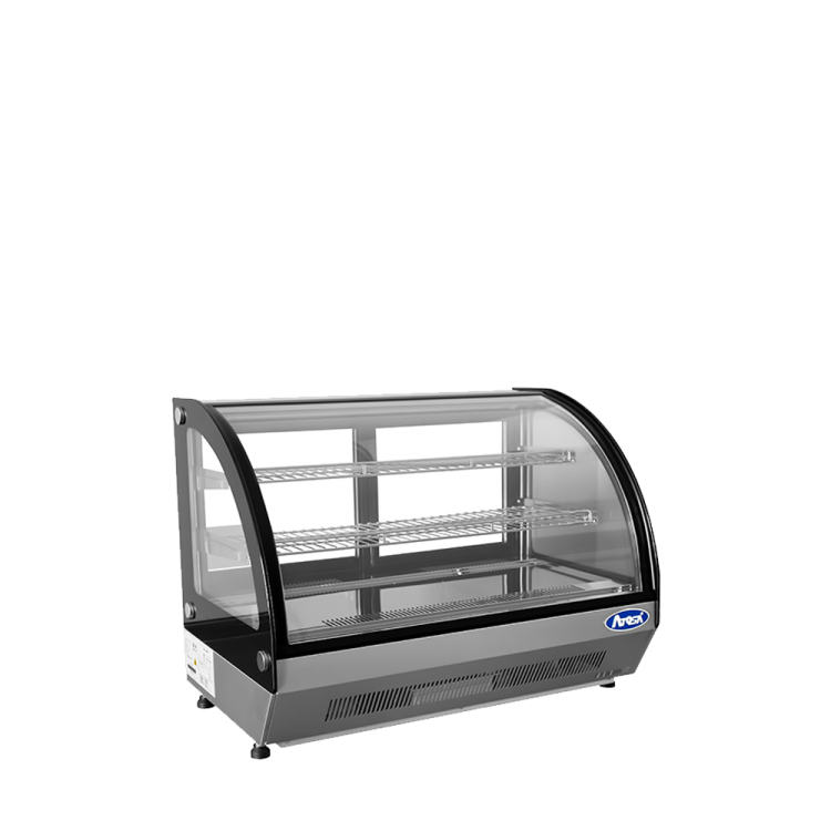 An angled view of Atosa's Countertop Refrigerated Curved Display Case (4.6 cu ft)