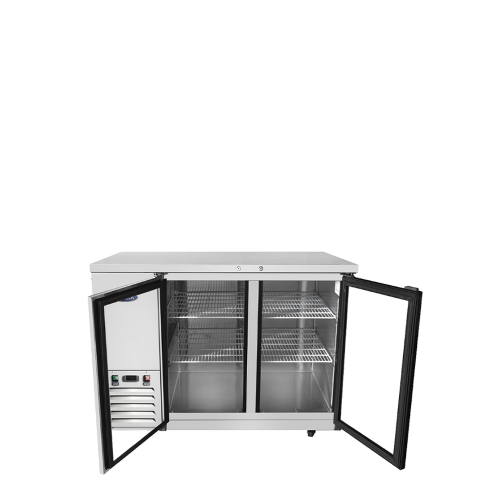A front view of Atosa's 59" Back Bar Cooler with Glass Doors