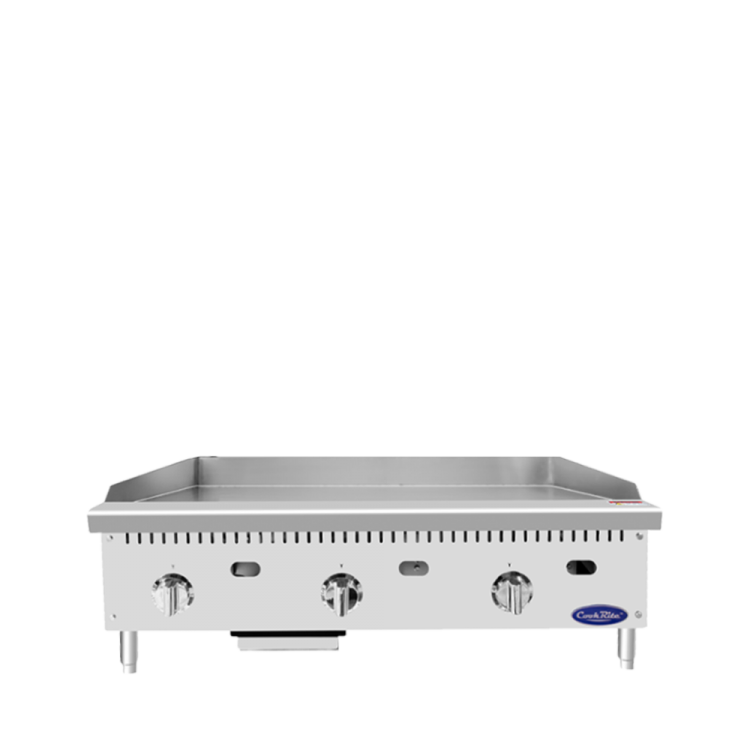 A front view of CookRite's 36 inch thermostatic griddle