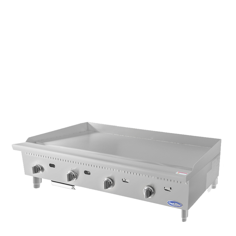 An angled view of CookRite's 48" Thermostatic Griddle with 1' Griddle Plate