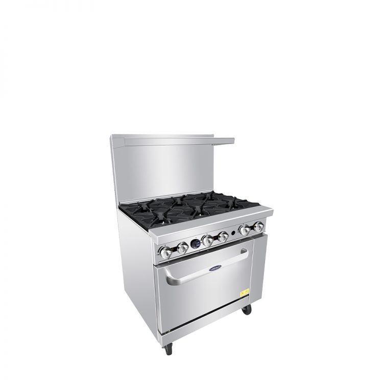 A left side view of Atosa's 36" Gas Range with Six (6) Open Burners