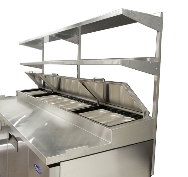 An angled view of Atosa's 44" Double Overshelves for MPF Series