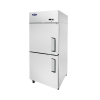 A right side view of Atosa's top mount freezer with half doors