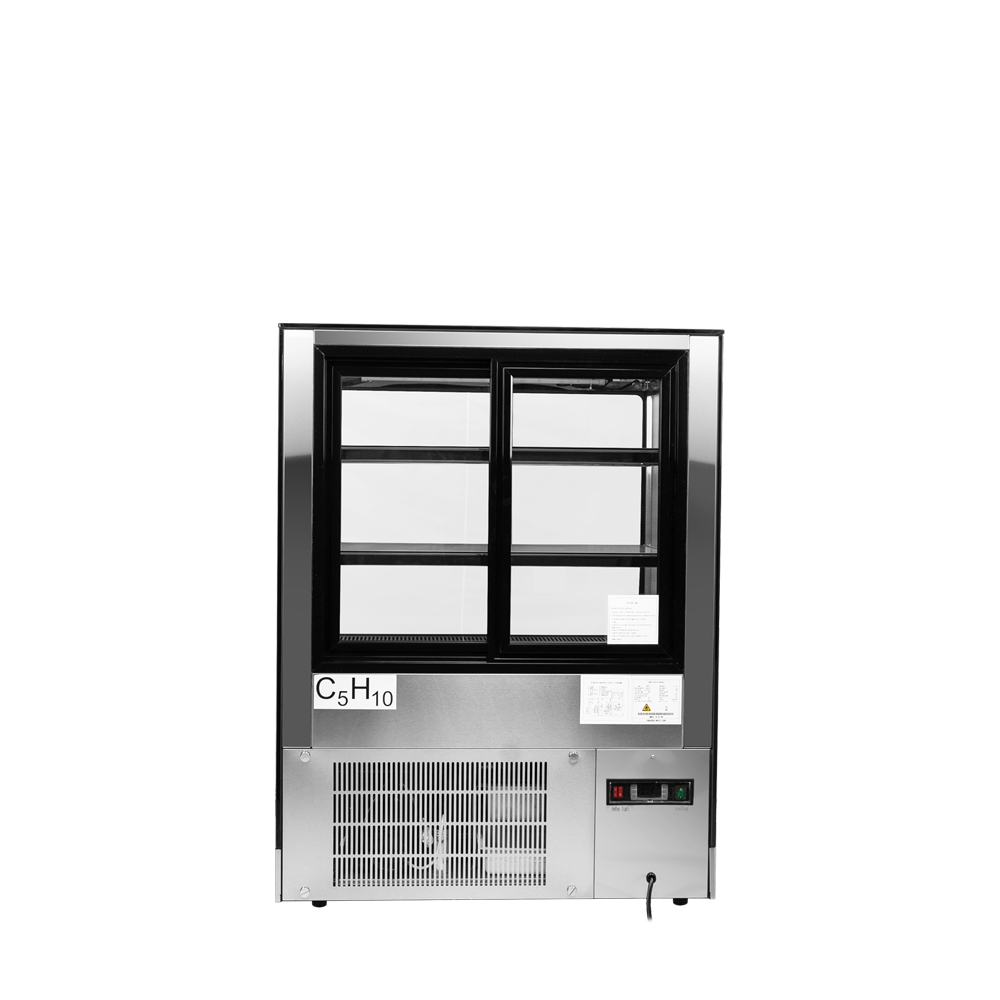 A rear view of Atosa's Floor Model Refrigerated Square Display Cases