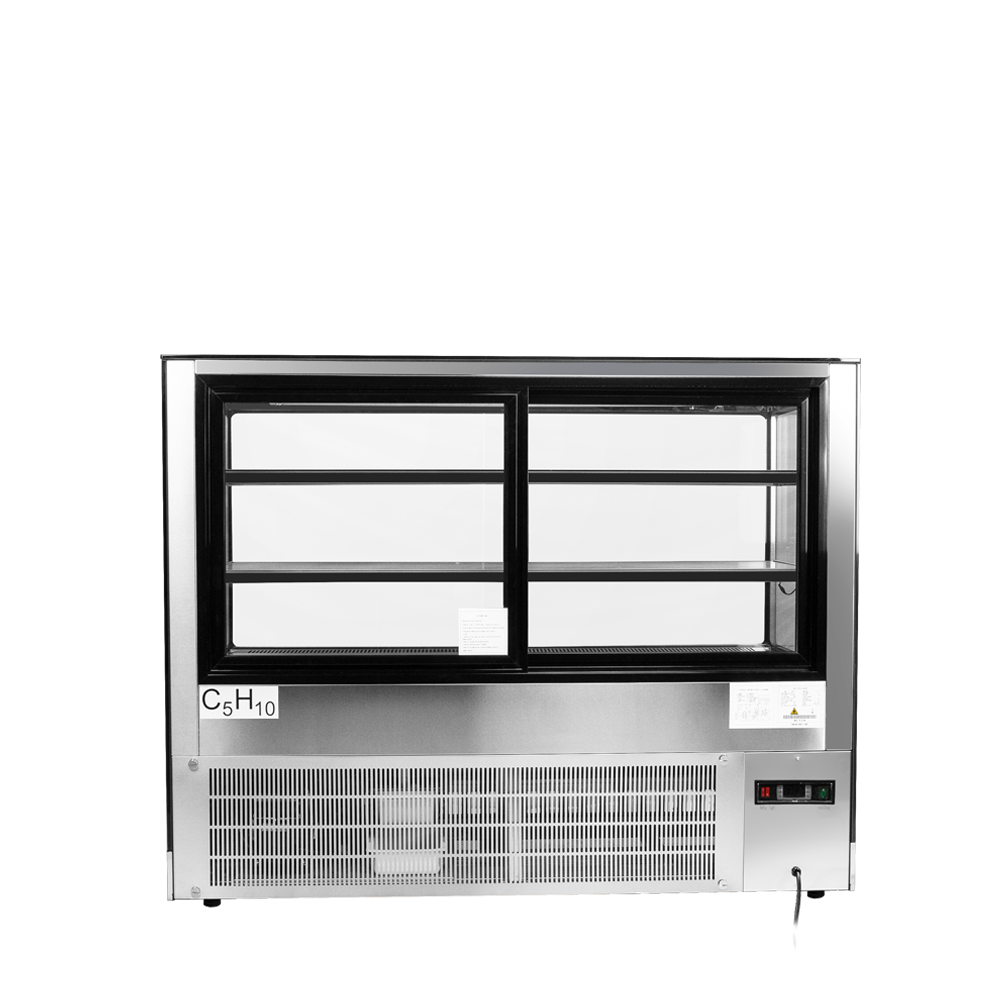 A rear view of Atosa's Floor Model Refrigerated Square Display Cases